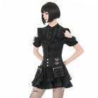 Darkinlove Women's Gothic Ruffled Lace-up Cutout Short Sleeve Shirt