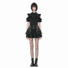 Darkinlove Women's Gothic Ruffled Lace-up Cutout Short Sleeve Shirt