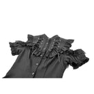 Darkinlove Women's Gothic Ruffled Lace-up Cutout Short Sleeve Shirt