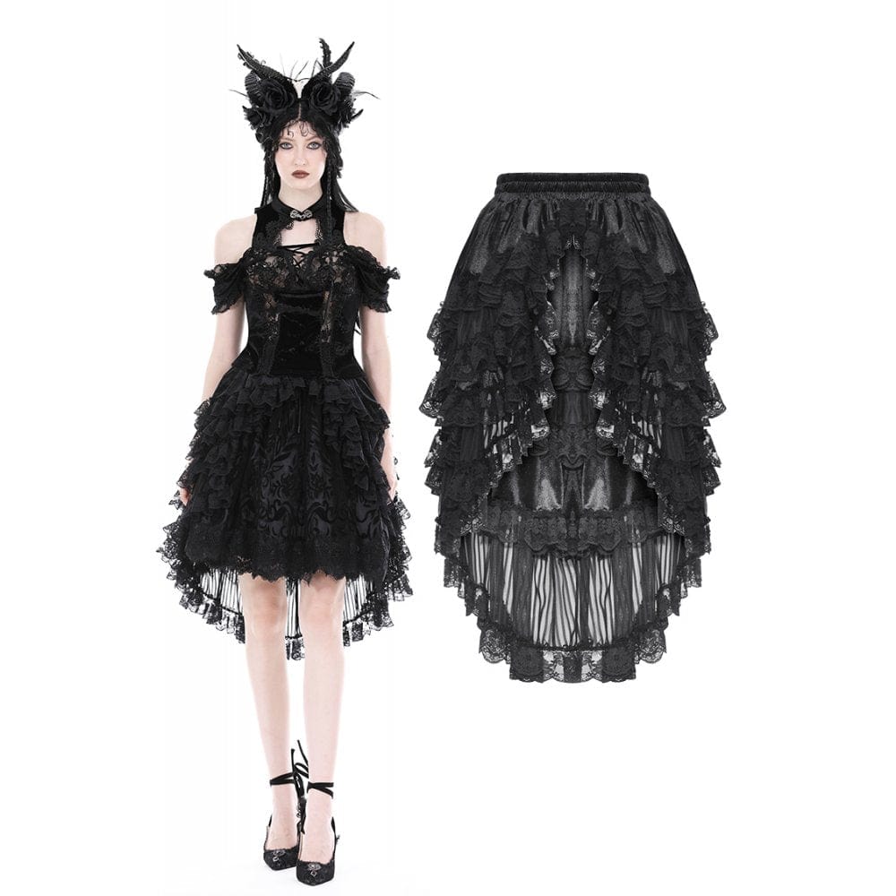 Darkinlove Women's Gothic Ruffled Layered High-low Skirt