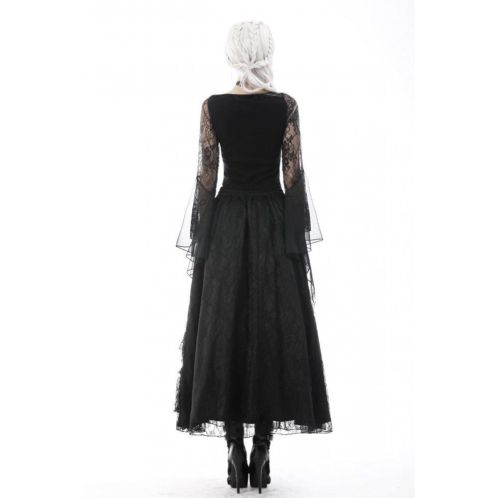 Darkinlove Women's Gothic Ruffled Layered Lace Long Skirt