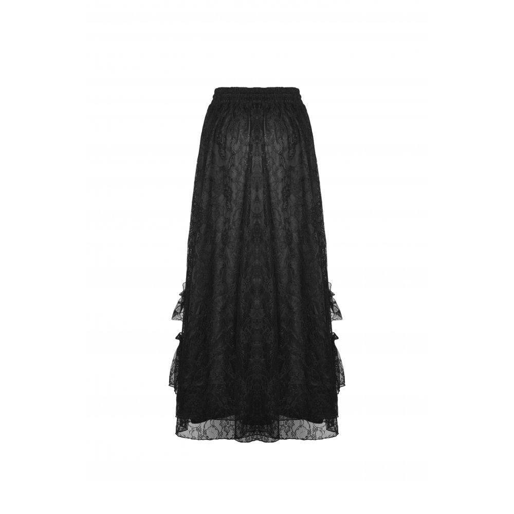 Darkinlove Women's Gothic Ruffled Layered Lace Long Skirt
