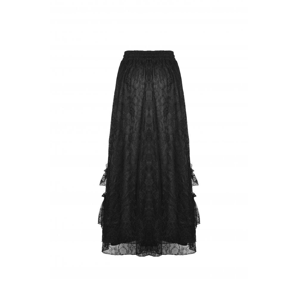 Darkinlove Women's Gothic Ruffled Layered Lace Long Skirt