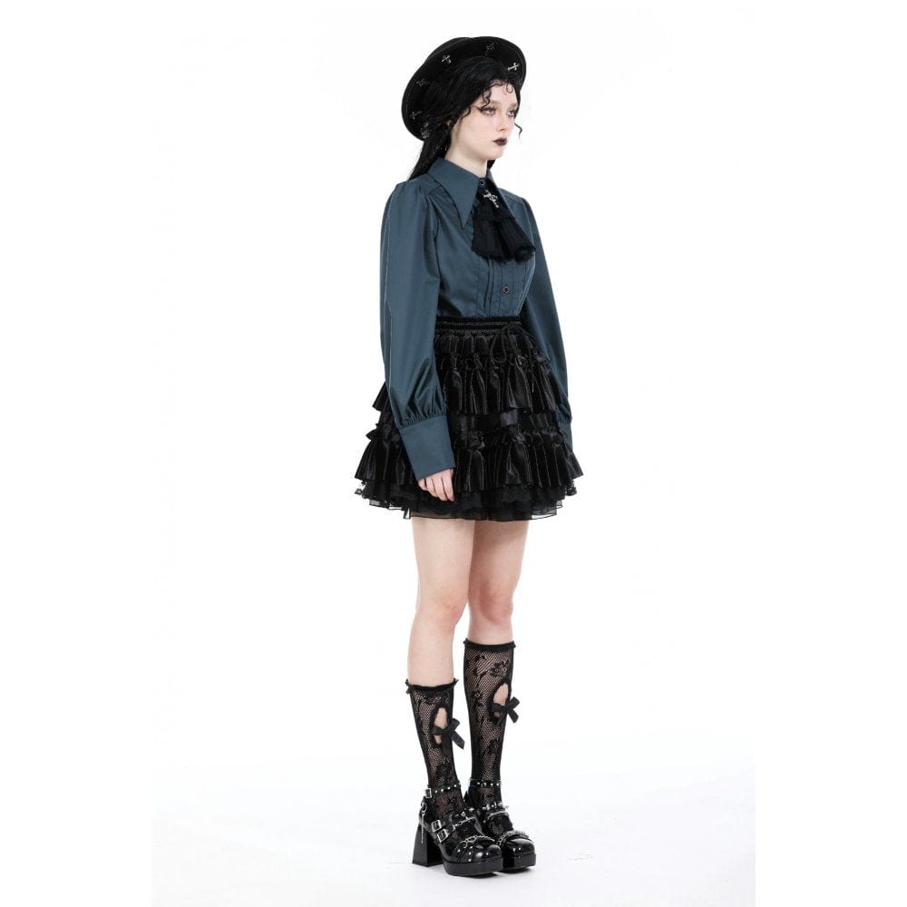 Darkinlove Women's Gothic Ruffled Layered Velvet Skirt