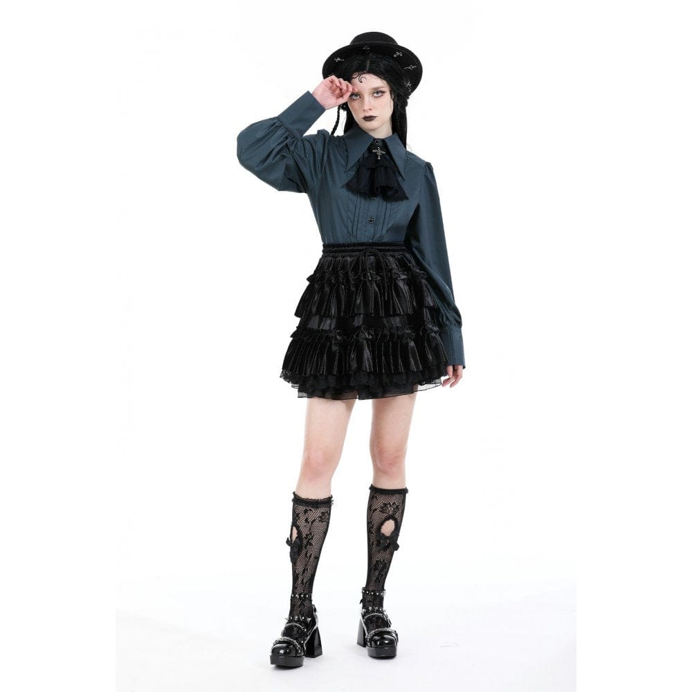 Darkinlove Women's Gothic Ruffled Layered Velvet Skirt