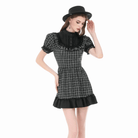 Darkinlove Women's Gothic Ruffled Plaid Puff Short Sleeve Dress