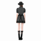 Darkinlove Women's Gothic Ruffled Plaid Puff Short Sleeve Dress
