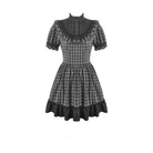 Darkinlove Women's Gothic Ruffled Plaid Puff Short Sleeve Dress