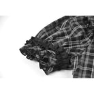Darkinlove Women's Gothic Ruffled Plaid Puff Short Sleeve Dress