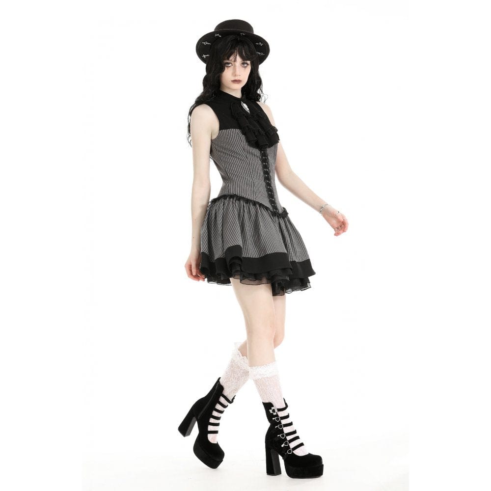 Darkinlove Women's Gothic Ruffled Striped Grad Dress