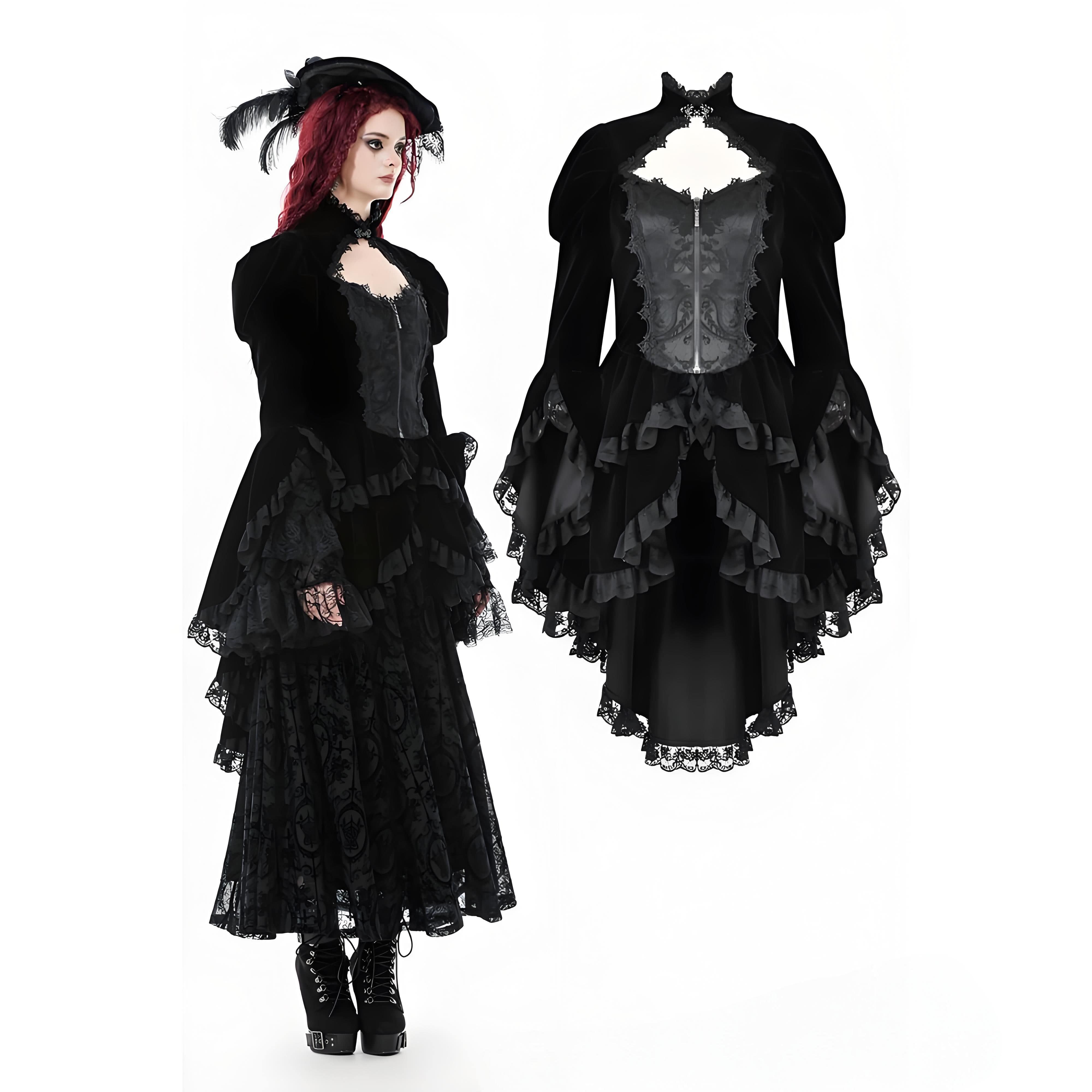 Darkinlove Women's Gothic Ruffled Tiered Hem High Low Puff Sleeved Jacket