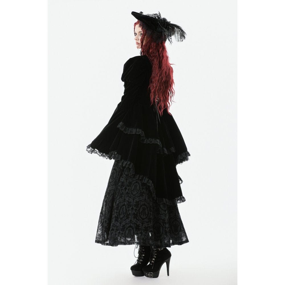 Darkinlove Women's Gothic Ruffled Tiered Hem High Low Puff Sleeved Jacket