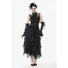 Darkinlove Women's Gothic Ruffles Bow Tie Lace Top with Tassels