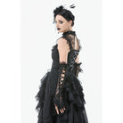 Darkinlove Women's Gothic Ruffles Bow Tie Lace Top with Tassels