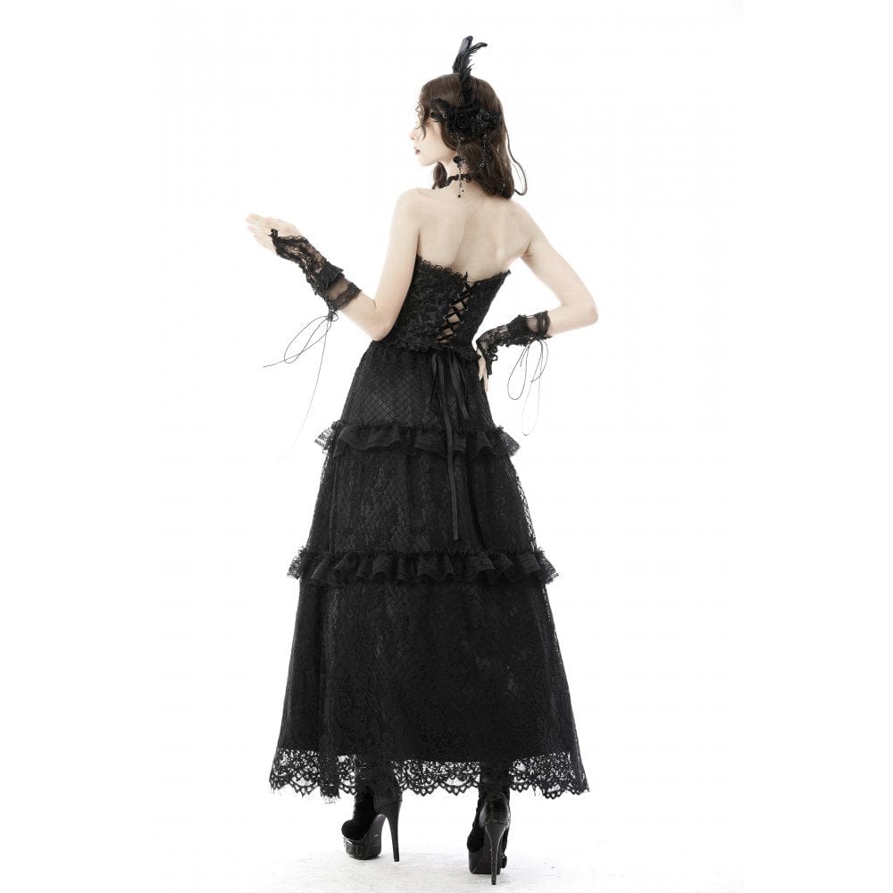 Darkinlove Women's Gothic Ruffles Lace Maxi Skirt