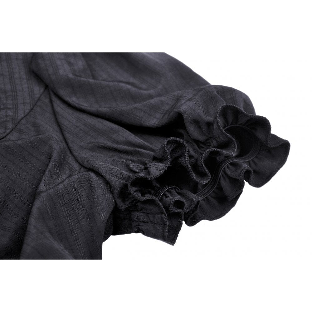 Darkinlove Women's Gothic Ruffles Short Puff Sleeved Shirt Black