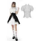 Darkinlove Women's Gothic Ruffles Short Puff Sleeved Shirt White