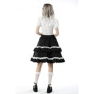 Darkinlove Women's Gothic Ruffles Short Puff Sleeved Shirt White