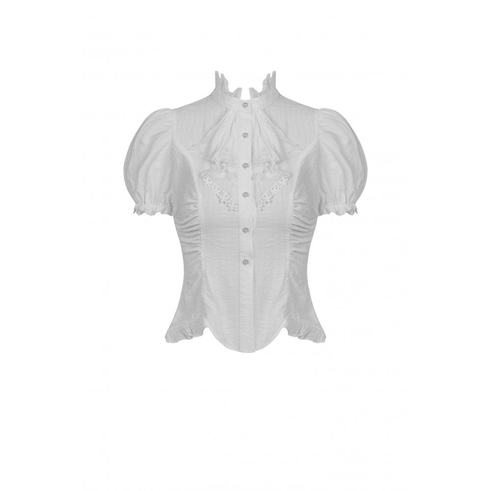 Darkinlove Women's Gothic Ruffles Short Puff Sleeved Shirt White