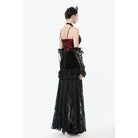 Darkinlove Women's Gothic Ruffles Velvet Sheer Lace Maxi Skirt