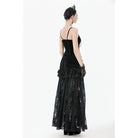 Darkinlove Women's Gothic Ruffles Velvet Sheer Lace Maxi Skirt