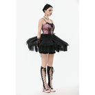 Darkinlove Women's Gothic Satin Multilayered Slip Dress