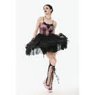 Darkinlove Women's Gothic Satin Multilayered Slip Dress