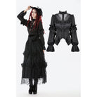 Darkinlove Women's Gothic See Through Ruffled Stand Collar Lantern Sleeved Shirt