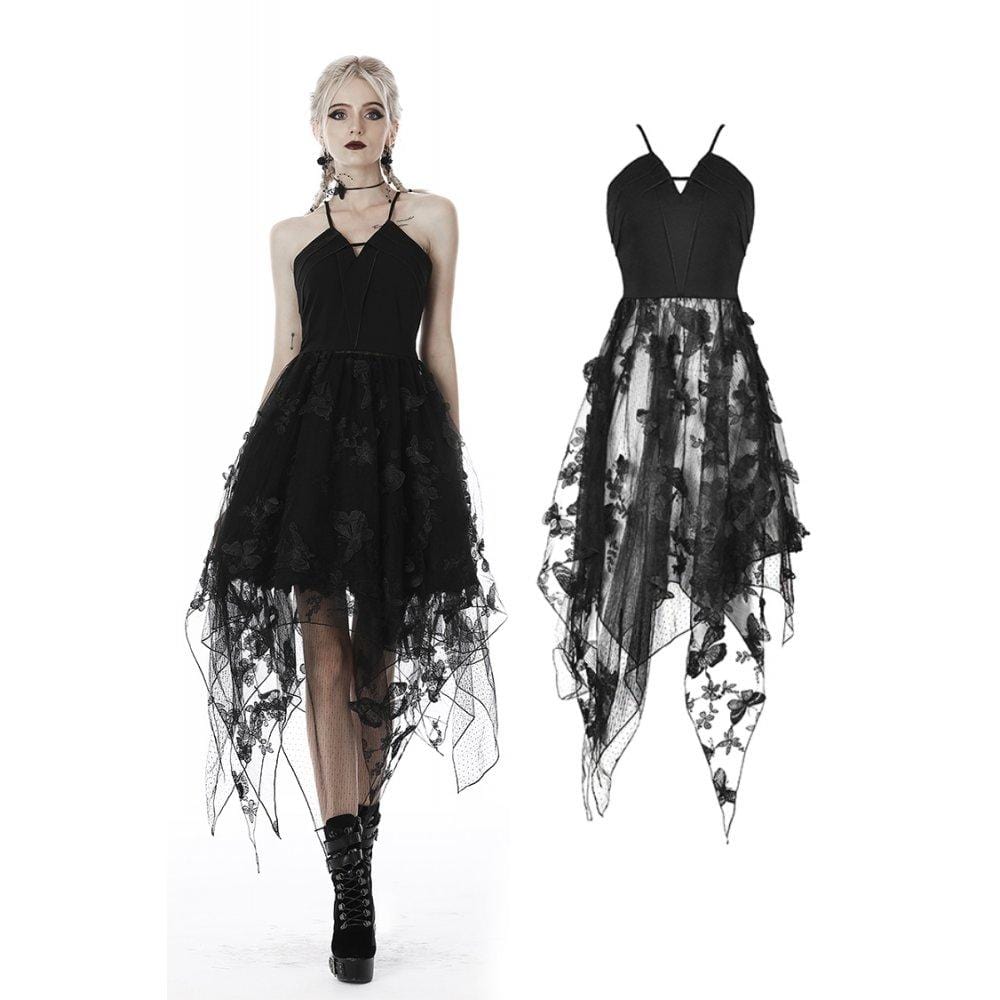 Darkinlove Women's Gothic Sexy Butterfly Lace Overlaid Strap Dresses