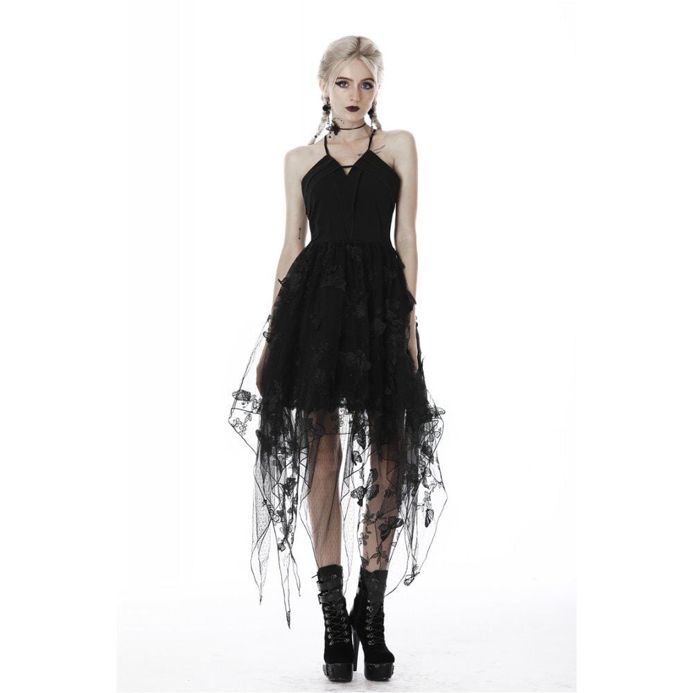 Darkinlove Women's Gothic Sexy Butterfly Lace Overlaid Strap Dresses