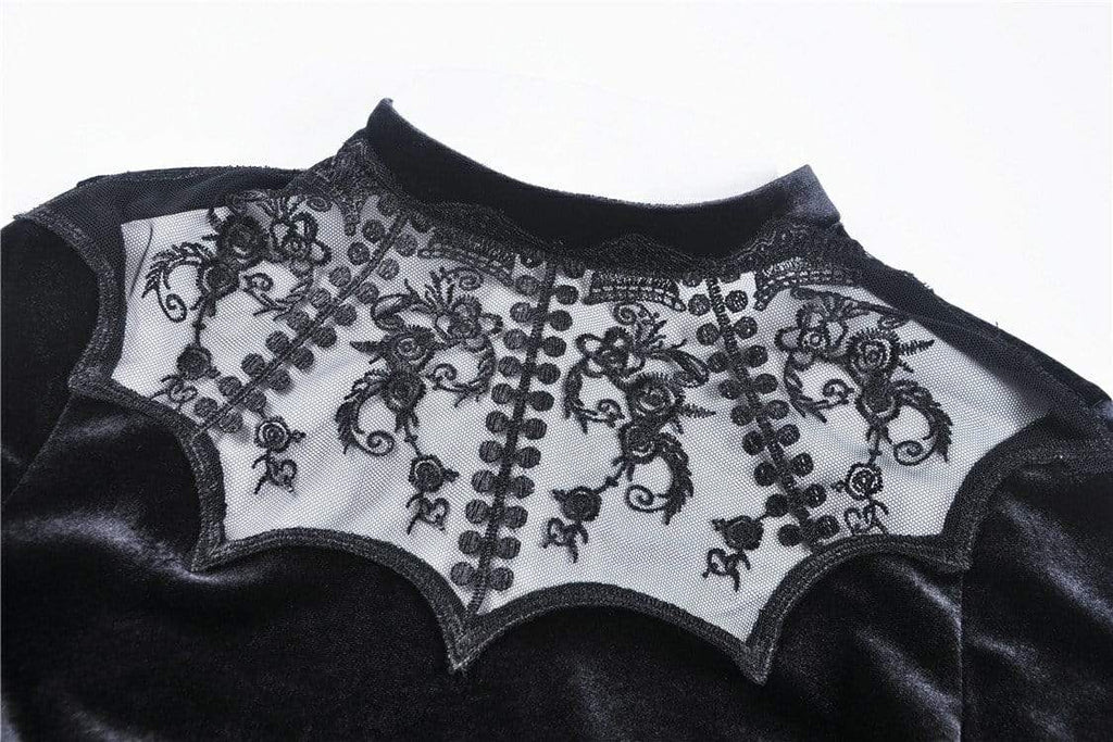 Darkinlove Women's Gothic Sexy Lace Long Sleeved Velvet Tops