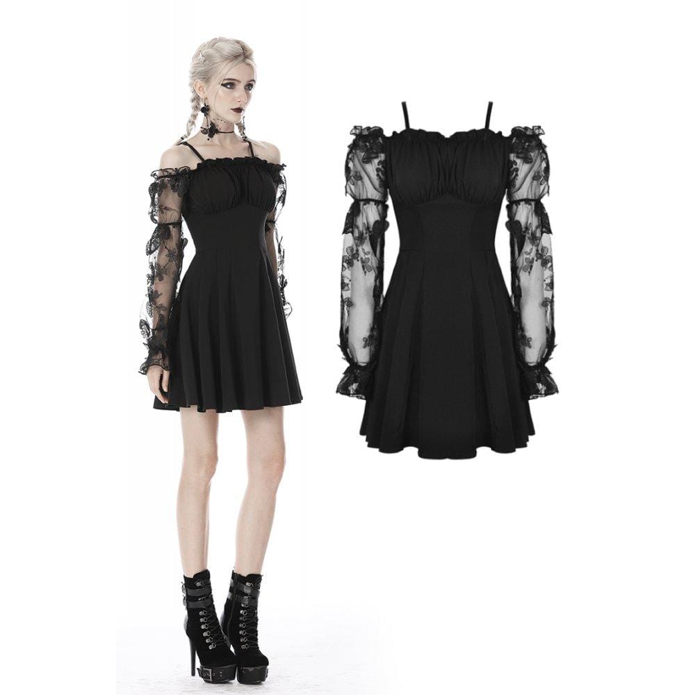 Darkinlove Women's Gothic Sexy Off-shoulder Lace Sleeved Dresses