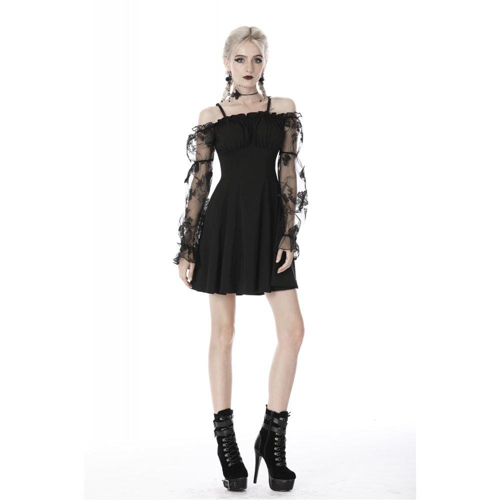 Darkinlove Women's Gothic Sexy Off-shoulder Lace Sleeved Dresses