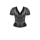 Darkinlove Women's Gothic Sheer Layered Ruffled Puff Short Sleeved Shirt