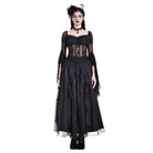 Darkinlove Women's Gothic Sheer Rose Lace Splice Ruffle Flare Sleeve Top