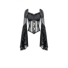Darkinlove Women's Gothic Sheer Rose Lace Splice Ruffle Flare Sleeve Top