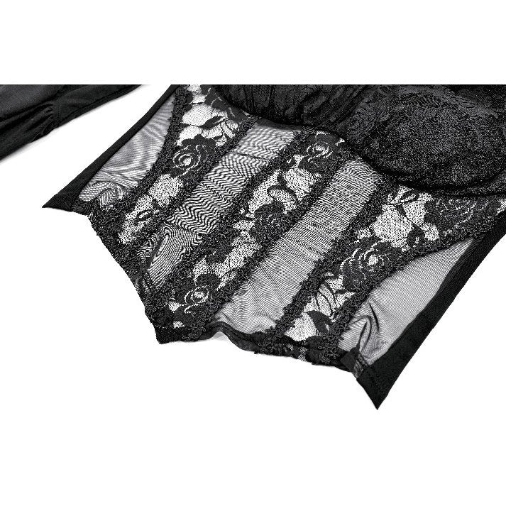 Darkinlove Women's Gothic Sheer Rose Lace Splice Ruffle Flare Sleeve Top