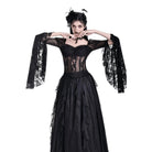 Darkinlove Women's Gothic Sheer Rose Lace Splice Ruffle Flare Sleeve Top