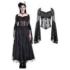 Darkinlove Women's Gothic Sheer Rose Lace Splice Ruffle Flare Sleeve Top