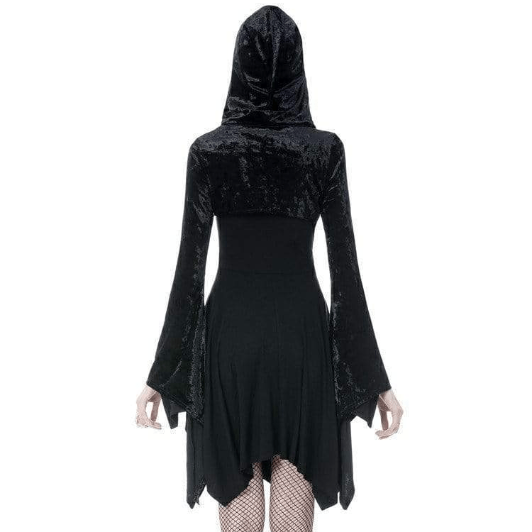 Darkinlove Women's Gothic Shining Velvet Witch Capes With Pointed Cap