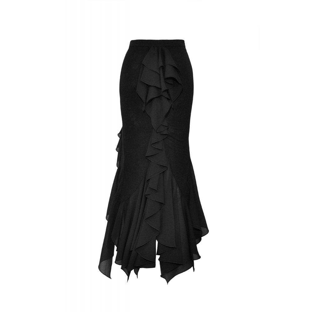 Darkinlove Women's Gothic Side Slit Ruffled Fishtail Skirt