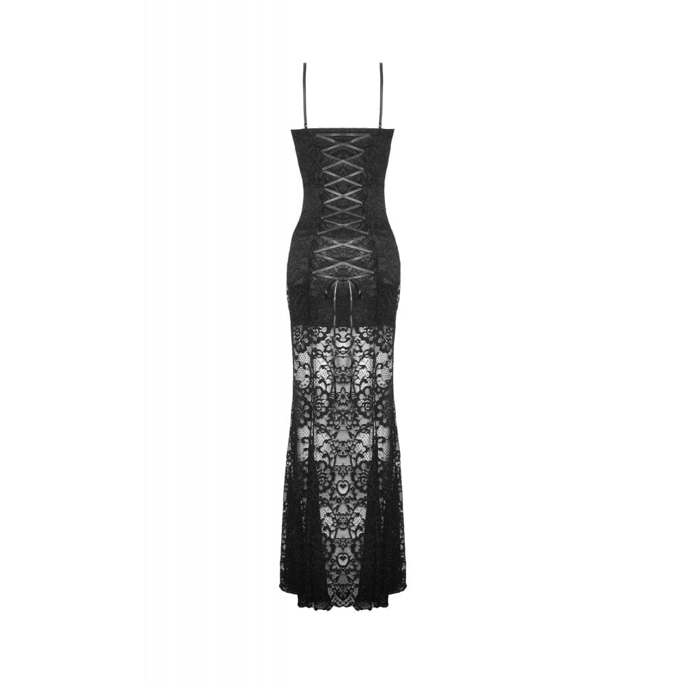 Darkinlove Women's Gothic Side Slit Ruffled Lace Slip Dress