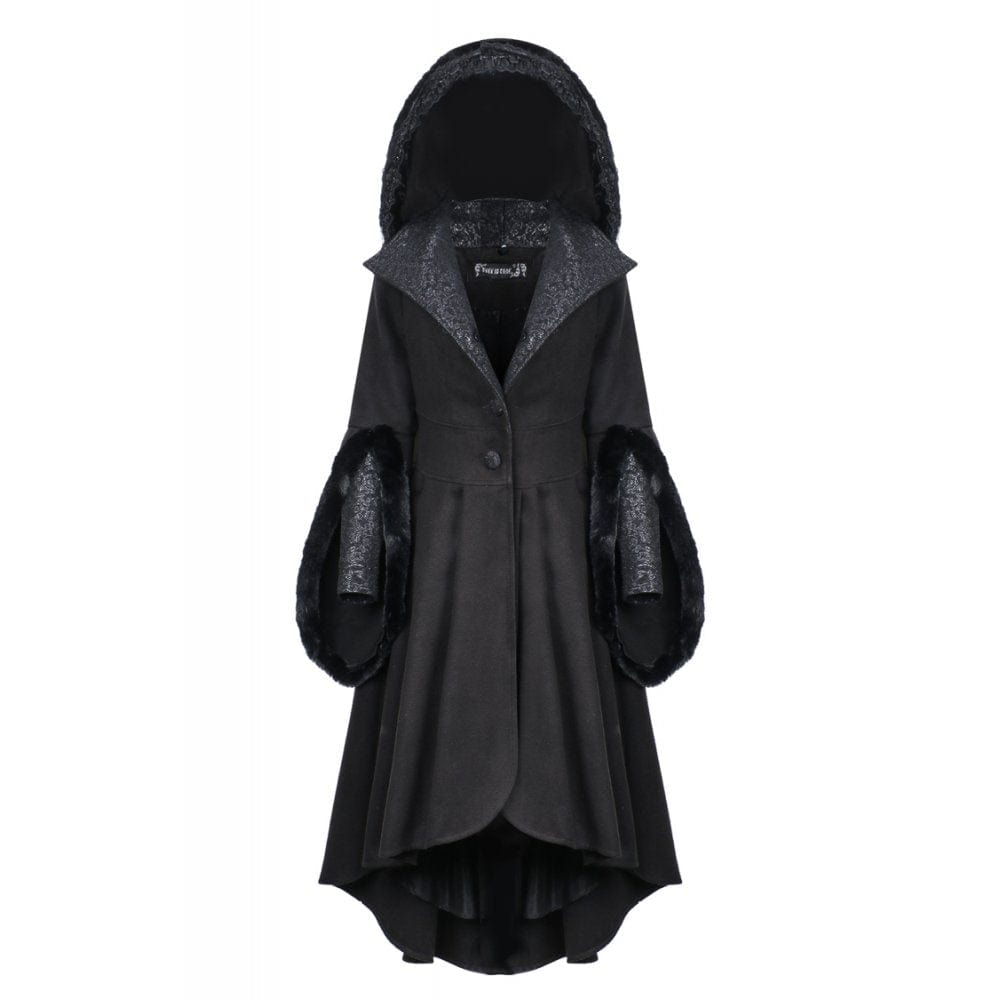 Darkinlove Women's Gothic Single-breasted Woolen Dovetail Coat with Hood