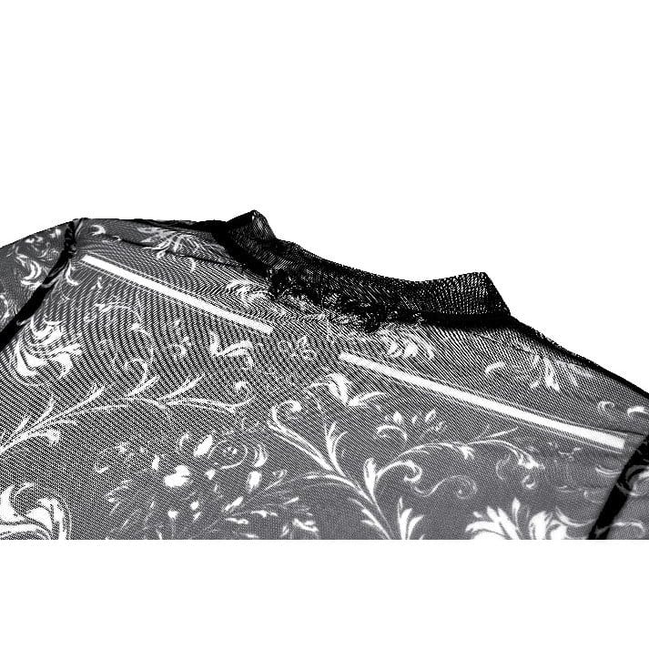 Darkinlove Women's Gothic Skull Floral Printed Mesh Sheer Long Sleeve Top