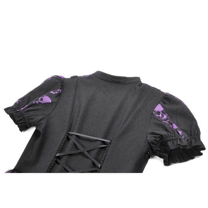 Darkinlove Women's Gothic Skull Printed Puff Short Sleeve Dress