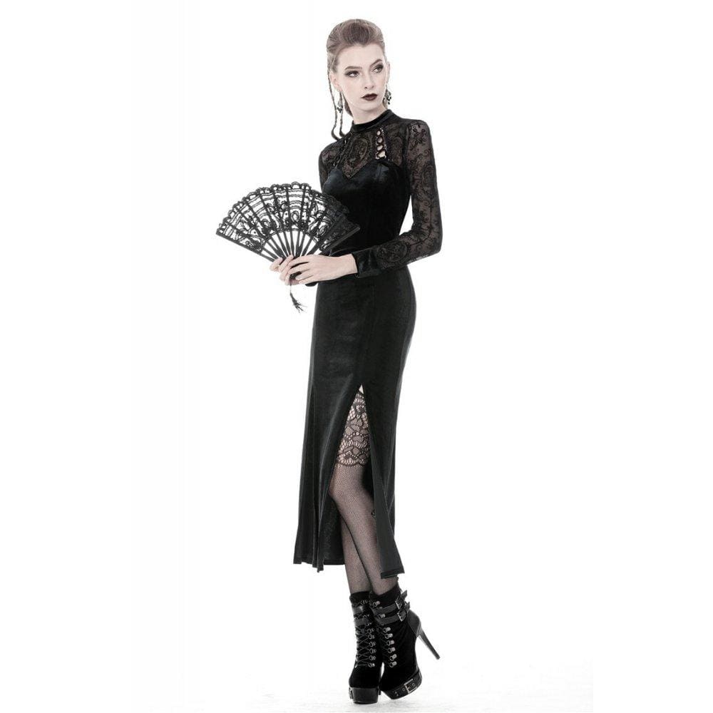 Darkinlove Women's Gothic Slim Velvet Long Party Dresses