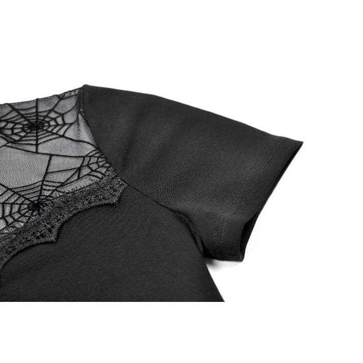 Top a maniche corte da donna Darkinlove con stampa ragnatela gotica