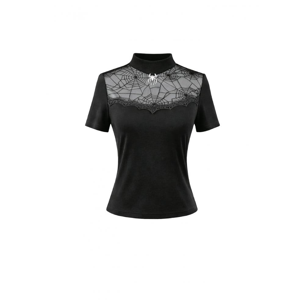 Top a maniche corte da donna Darkinlove con stampa ragnatela gotica
