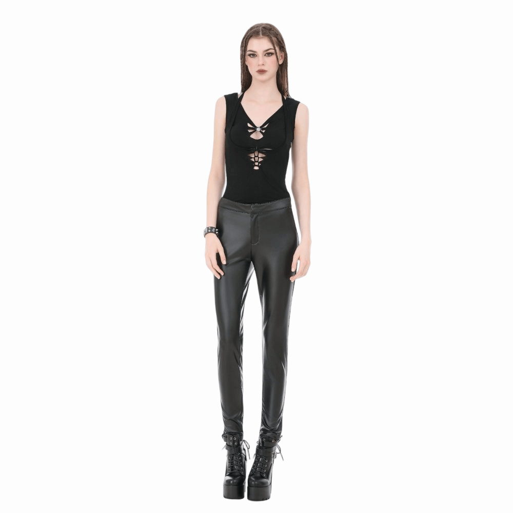 Canotta da donna Darkinlove con scollo all'americana e ritagli a forma di ragno gotico.