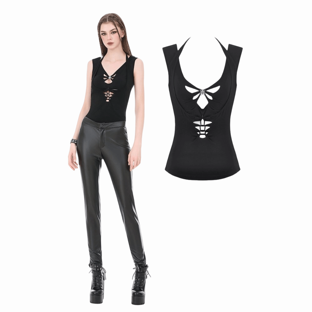 Canotta da donna Darkinlove con scollo all'americana e ritagli a forma di ragno gotico.